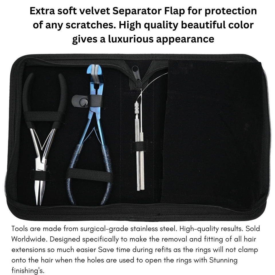 Deluxe Tape-In Hair Extension Kit with Flat Crimping Plier, Loop Tool & Styling Clips - Cross Edge Corporation