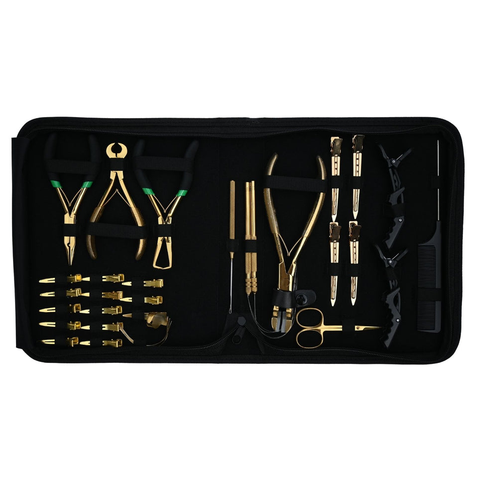 Premium Salon Hair Extension Kit with Tape In Plier, Bond Cutter & Rexine Storage Case - Cross Edge Corporation