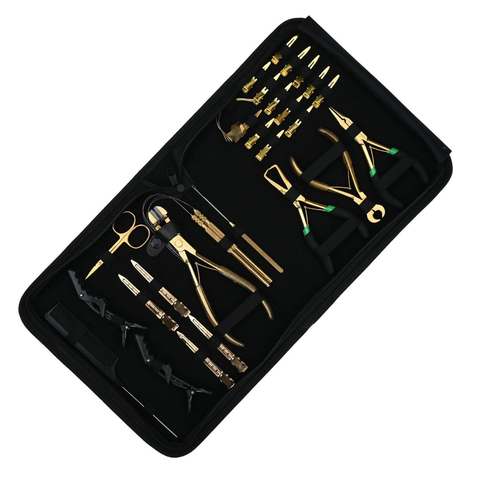 Premium Salon Hair Extension Kit with Tape In Plier, Bond Cutter & Rexine Storage Case - Cross Edge Corporation