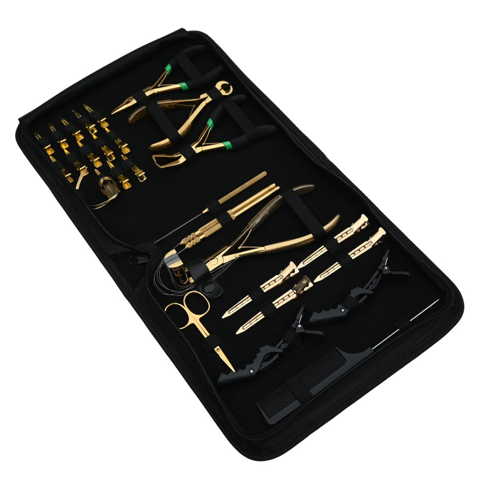 Premium Salon Hair Extension Kit with Tape In Plier, Bond Cutter & Rexine Storage Case - Cross Edge Corporation