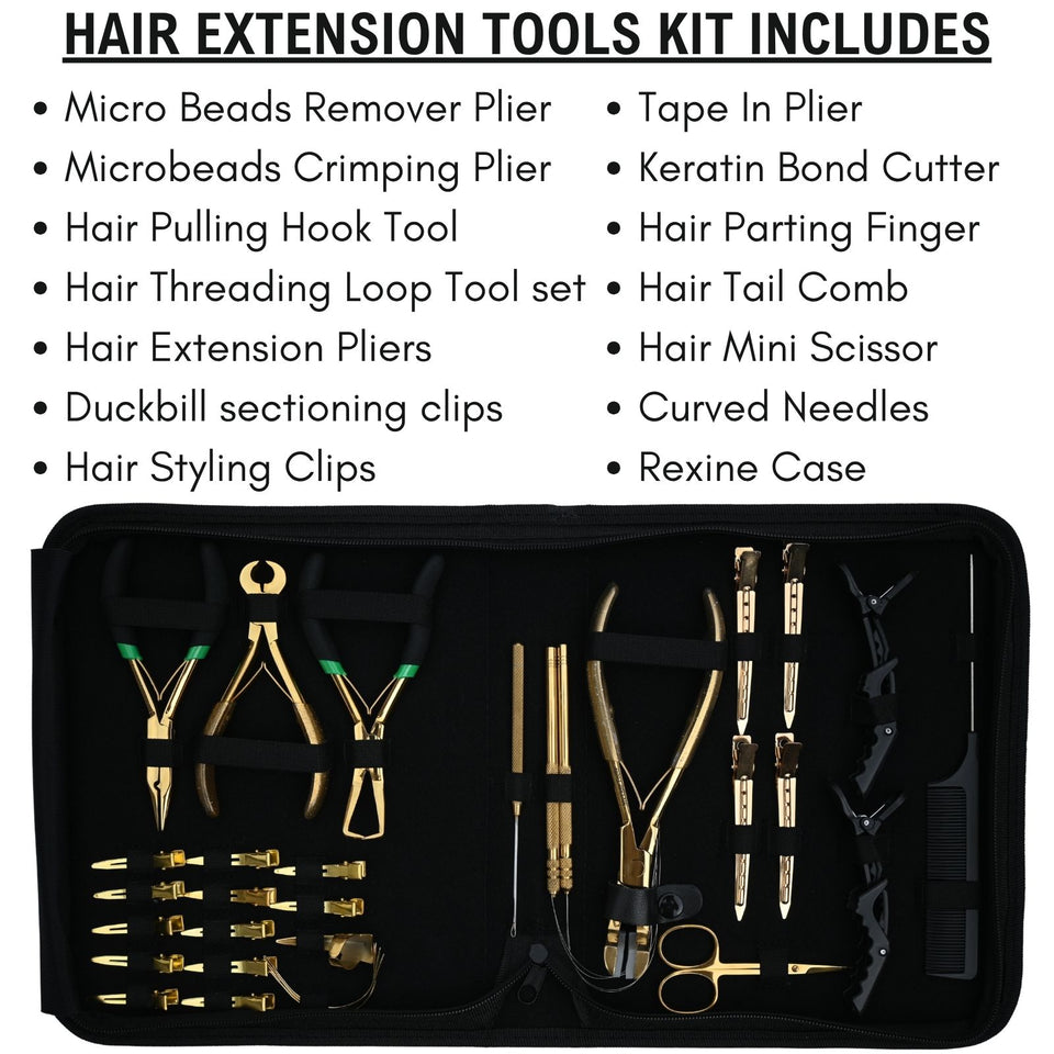Premium Salon Hair Extension Kit with Tape In Plier, Bond Cutter & Rexine Storage Case - Cross Edge Corporation
