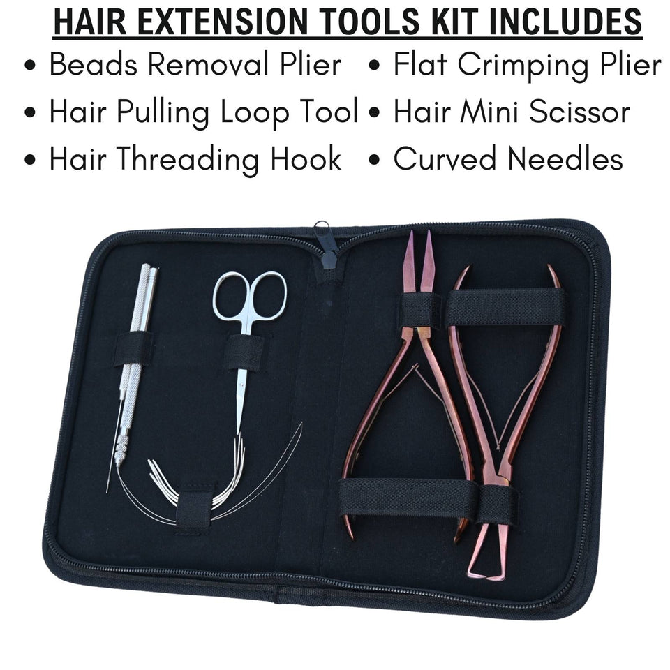 Pro Microlink Hair Extension Kit with Flat Crimping Plier, Threading Hook & Loop Tool - Cross Edge Corporation