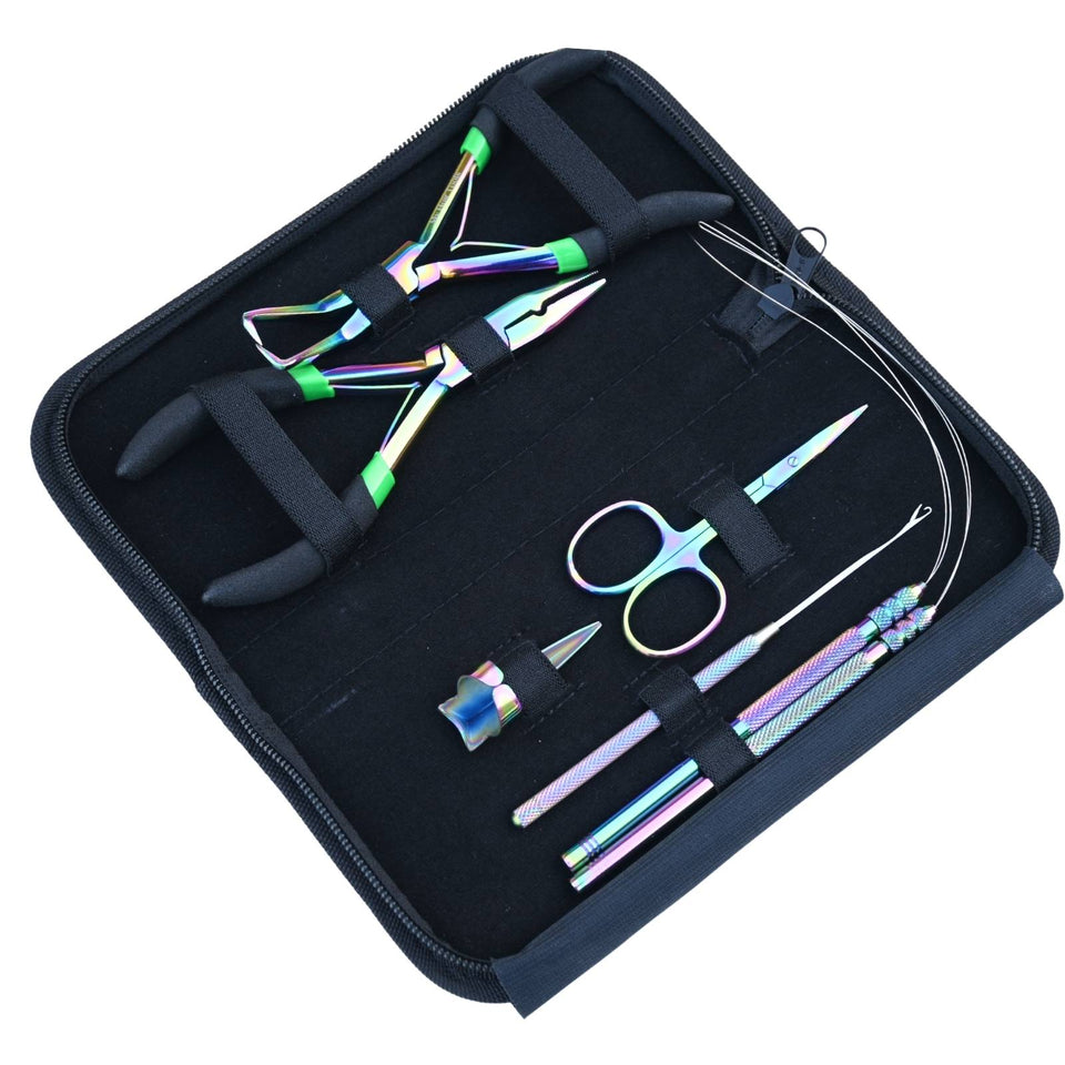 Rainbow Hair Extension Tool Kit with Crimping Plier, Bead Remover & Hook Loop Set - Cross Edge Corporation