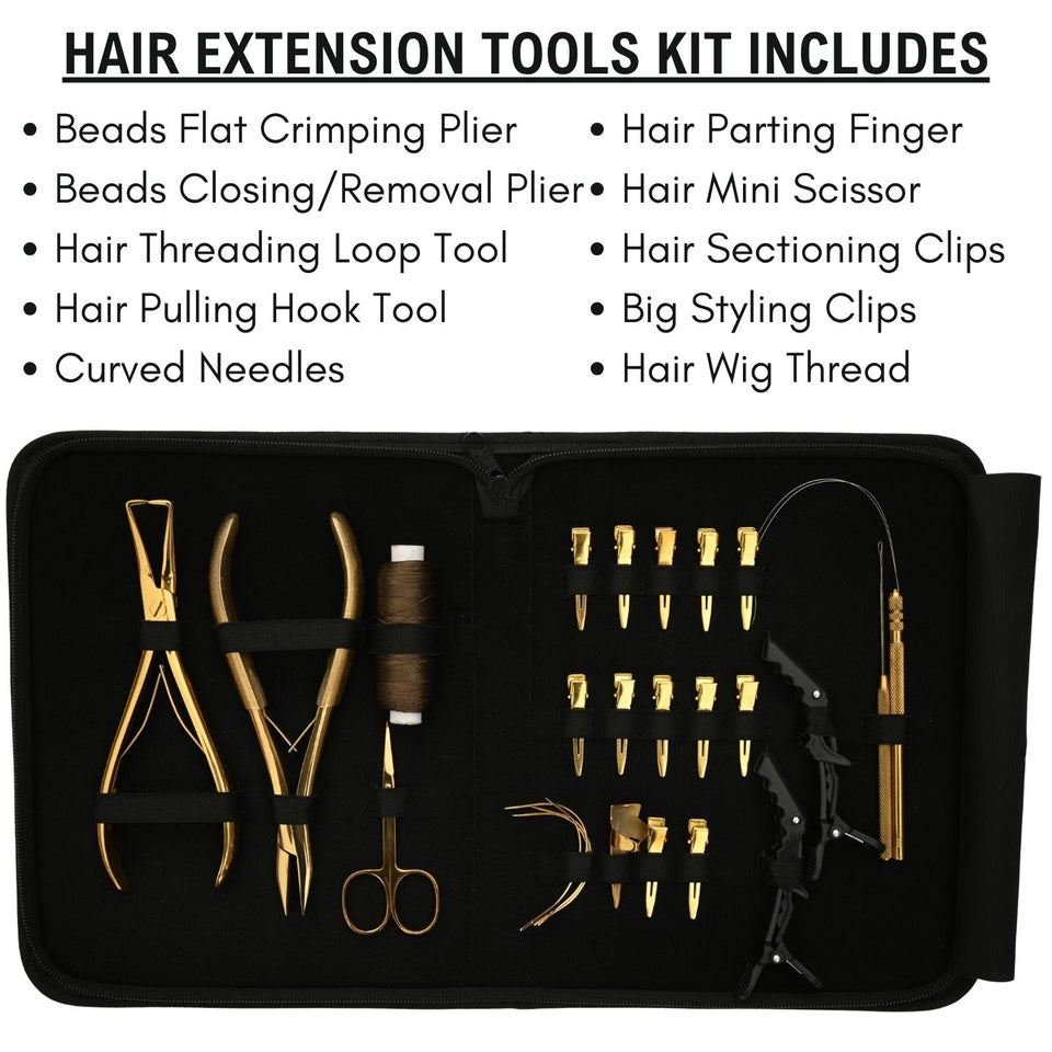 Hair Extension Tool Kit with Flat Crimping Pliers, Hook Loop Tools & Wig Thread Set - Cross Edge Corporation