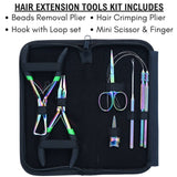 Rainbow Hair Extension Tool Kit with Crimping Plier, Bead Remover & Hook Loop Set - Cross Edge Corporation