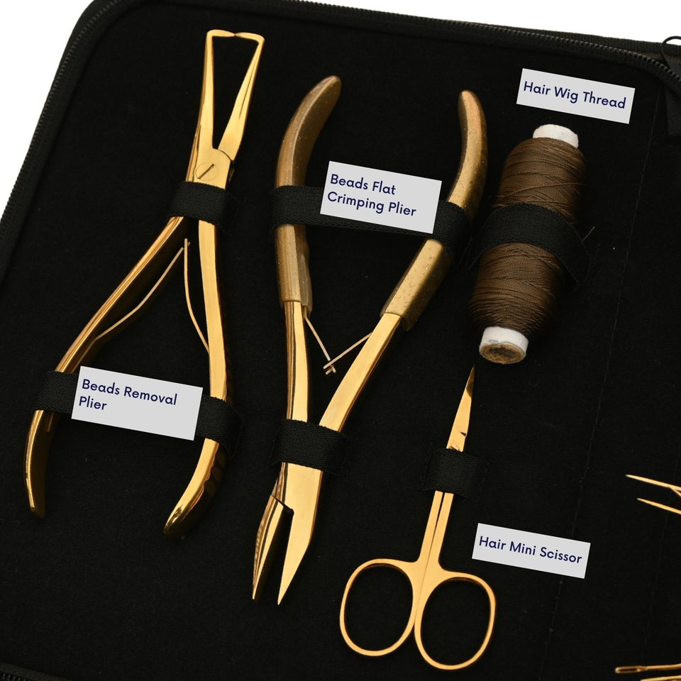 Hair Extension Tool Kit with Flat Crimping Pliers, Hook Loop Tools & Wig Thread Set - Cross Edge Corporation