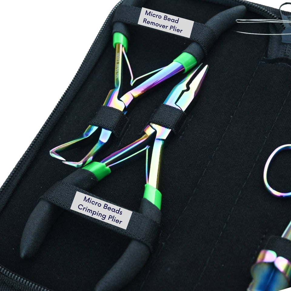 Rainbow Hair Extension Tool Kit with Crimping Plier, Bead Remover & Hook Loop Set - Cross Edge Corporation