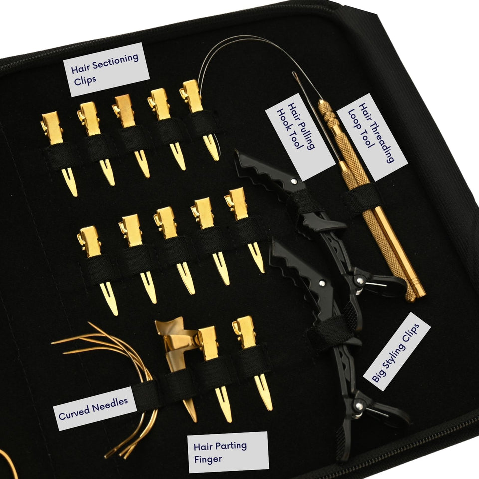 Hair Extension Tool Kit with Flat Crimping Pliers, Hook Loop Tools & Wig Thread Set - Cross Edge Corporation