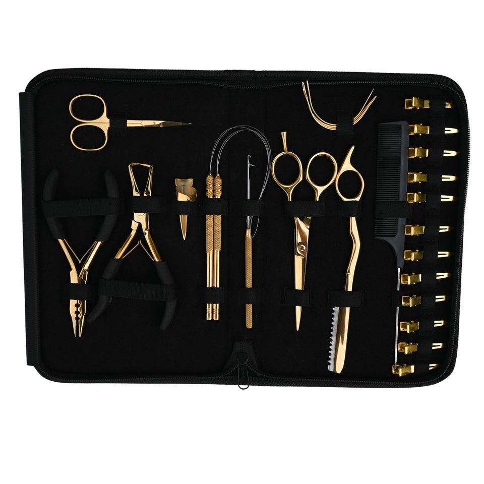 Gold Hair Extension Tool Kit with Crimping Pliers, Barber Scissors & Razor Tool - Cross Edge Corporation