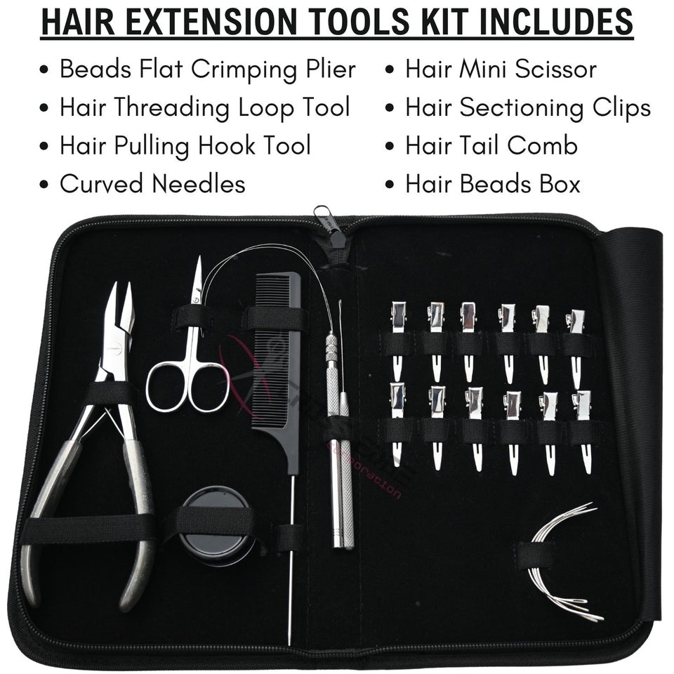 Nano Ring Hair Extension Kit with Flat Crimping Plier, Loop Tool & Beads Storage Box - Cross Edge Corporation