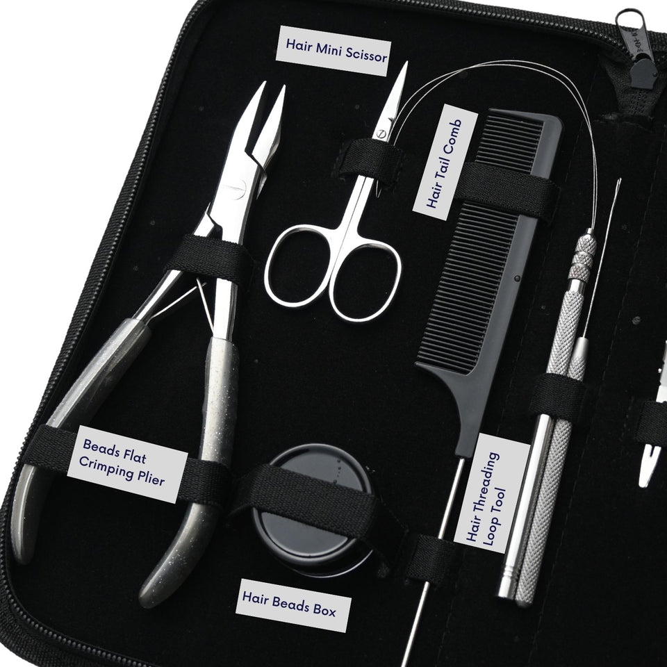 Nano Ring Hair Extension Kit with Flat Crimping Plier, Loop Tool & Beads Storage Box - Cross Edge Corporation
