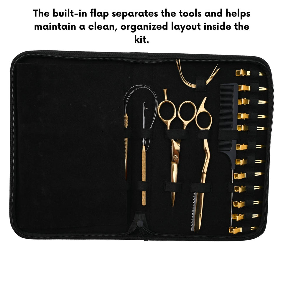 Gold Hair Extension Tool Kit with Crimping Pliers, Barber Scissors & Razor Tool - Cross Edge Corporation