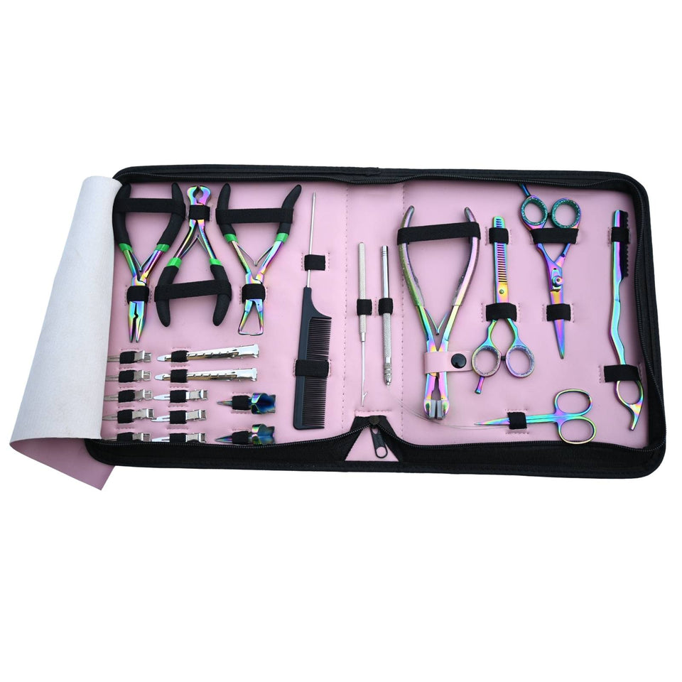 Rainbow Hair Extension Tool Kit with Tape Plier, Thinning Scissors & Razor Styling Set - Cross Edge Corporation