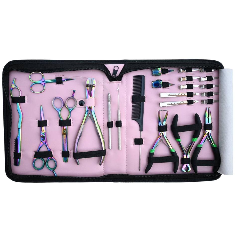 Rainbow Hair Extension Tool Kit with Tape Plier, Thinning Scissors & Razor Styling Set - Cross Edge Corporation