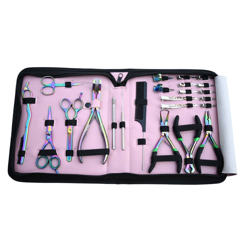 Rainbow Hair Extension Tool Kit with Tape Plier, Thinning Scissors & Razor Styling Set - Cross Edge Corporation