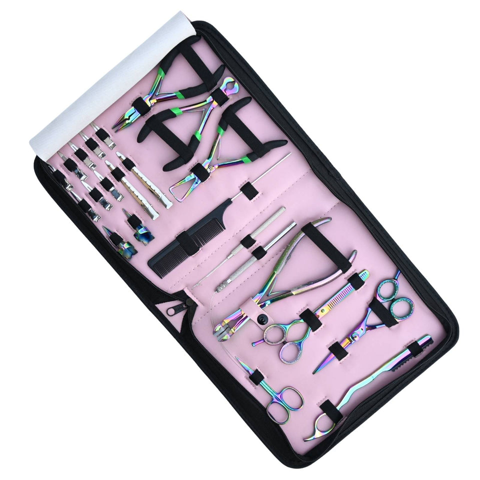 Rainbow Hair Extension Tool Kit with Tape Plier, Thinning Scissors & Razor Styling Set - Cross Edge Corporation