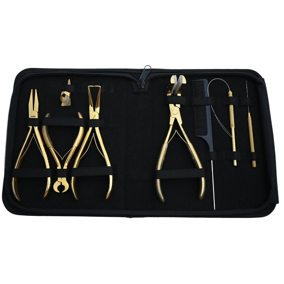 Gold Pro Hair Extension Master Kit with Tape In Plier, Bond Cutter & Crimping Tools - Cross Edge Corporation