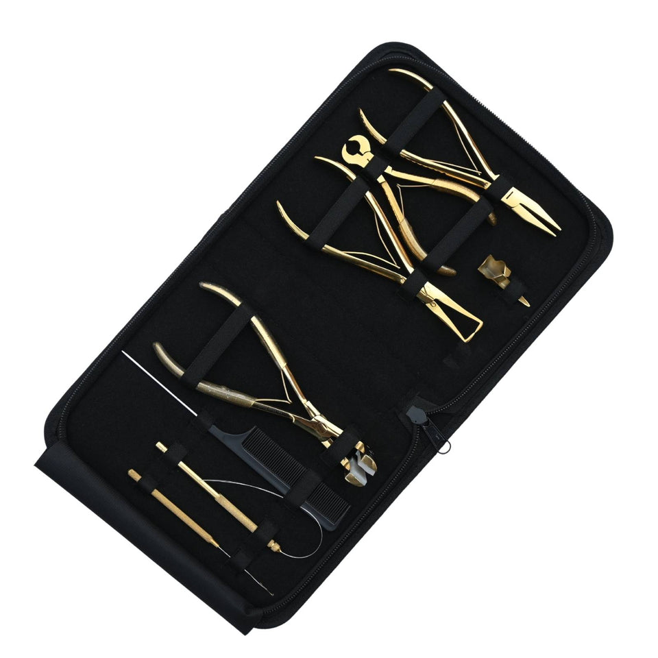 Gold Pro Hair Extension Master Kit with Tape In Plier, Bond Cutter & Crimping Tools - Cross Edge Corporation