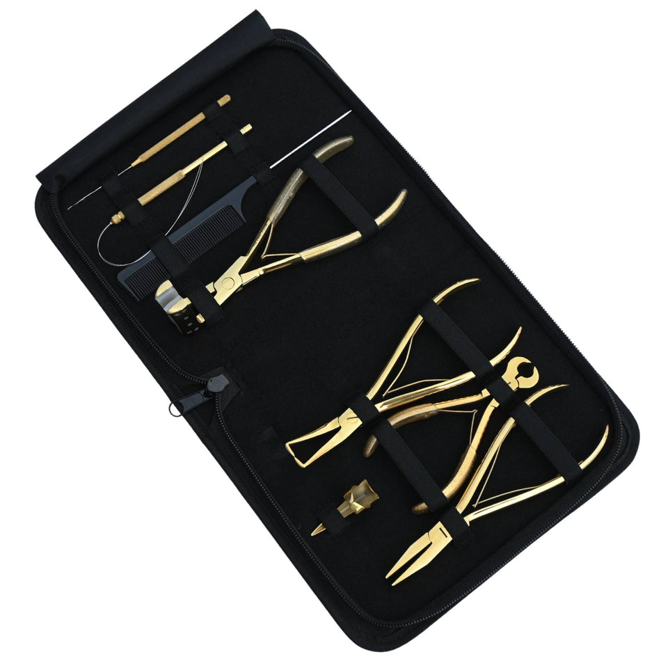 Gold Pro Hair Extension Master Kit with Tape In Plier, Bond Cutter & Crimping Tools - Cross Edge Corporation