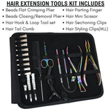 Rainbow Pro Hair Extension Kit with Flat Crimping Pliers, Hook Loop Tools & Styling Clips - Cross Edge Corporation