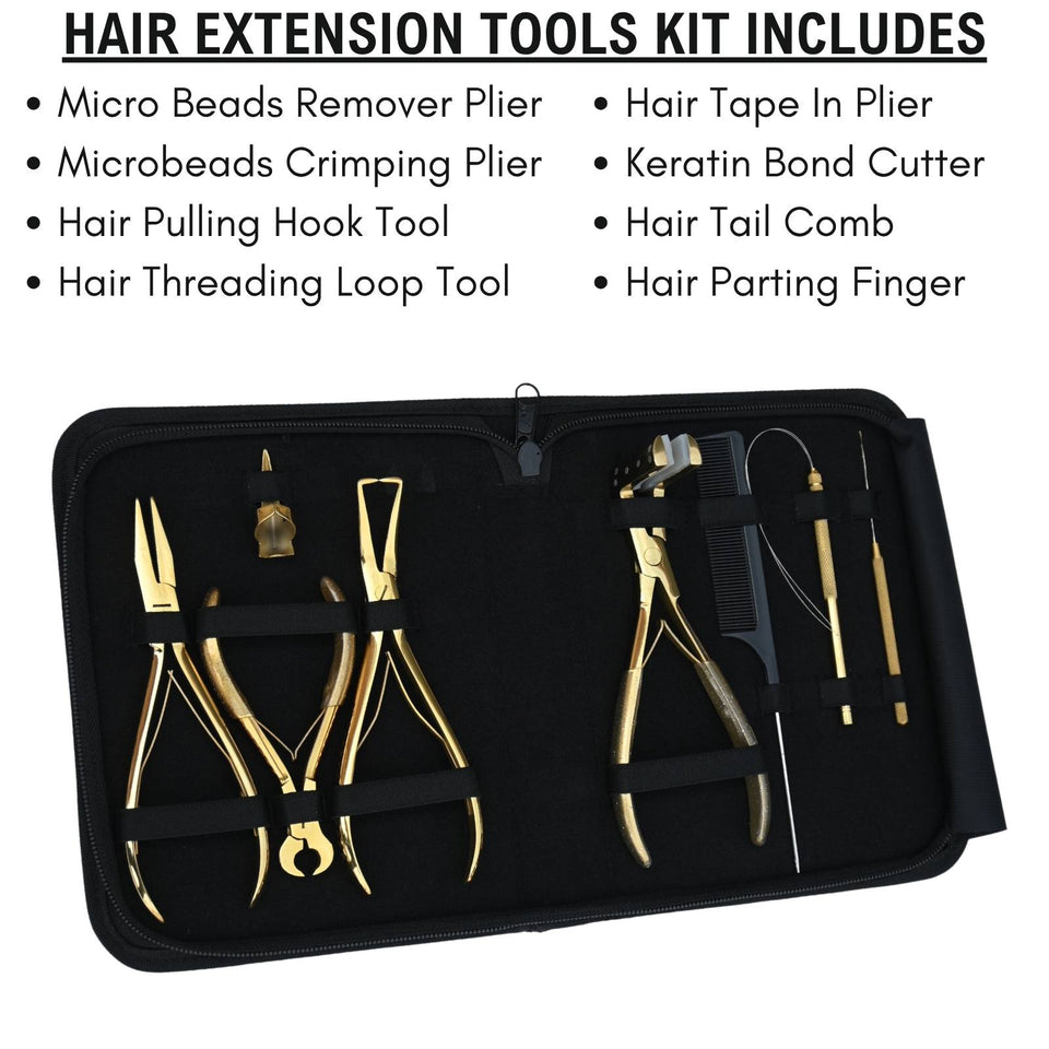 Gold Pro Hair Extension Master Kit with Tape In Plier, Bond Cutter & Crimping Tools - Cross Edge Corporation