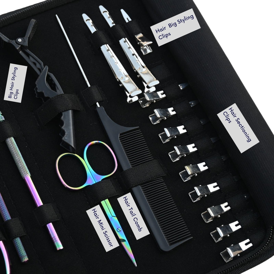 Rainbow Pro Hair Extension Kit with Flat Crimping Pliers, Hook Loop Tools & Styling Clips - Cross Edge Corporation