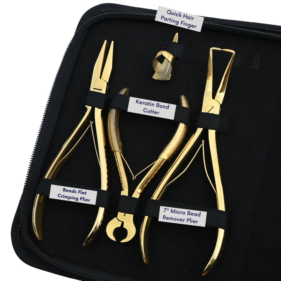 Gold Pro Hair Extension Master Kit with Tape In Plier, Bond Cutter & Crimping Tools - Cross Edge Corporation