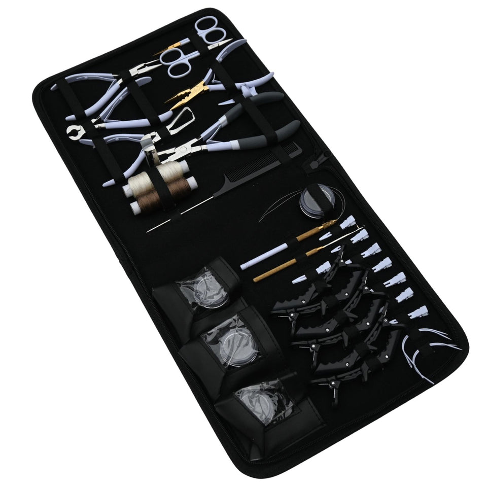 Master Hair Extension Studio Kit with 3 Hole Crimping Pliers, Tape In Tool & Bead Storage Set - Cross Edge Corporation