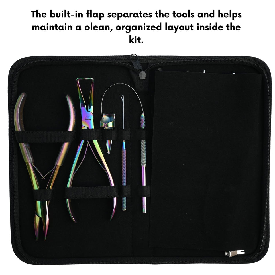 Rainbow Pro Hair Extension Kit with Flat Crimping Pliers, Hook Loop Tools & Styling Clips - Cross Edge Corporation