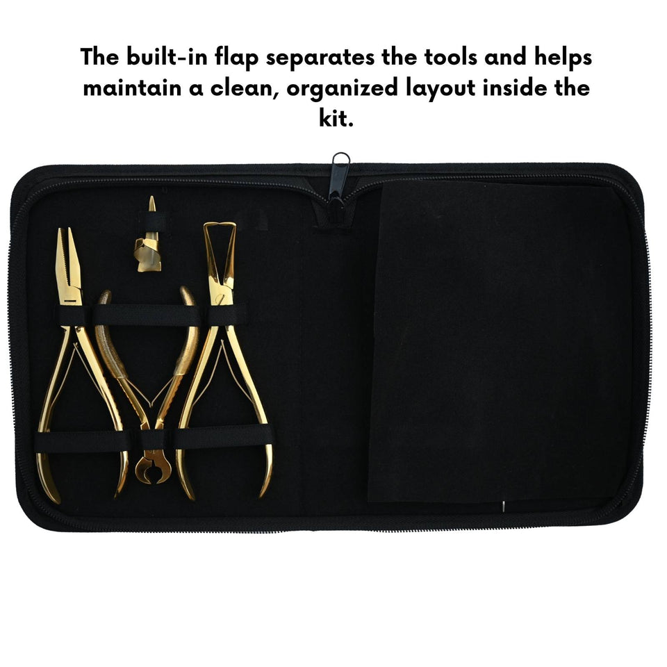 Gold Pro Hair Extension Master Kit with Tape In Plier, Bond Cutter & Crimping Tools - Cross Edge Corporation