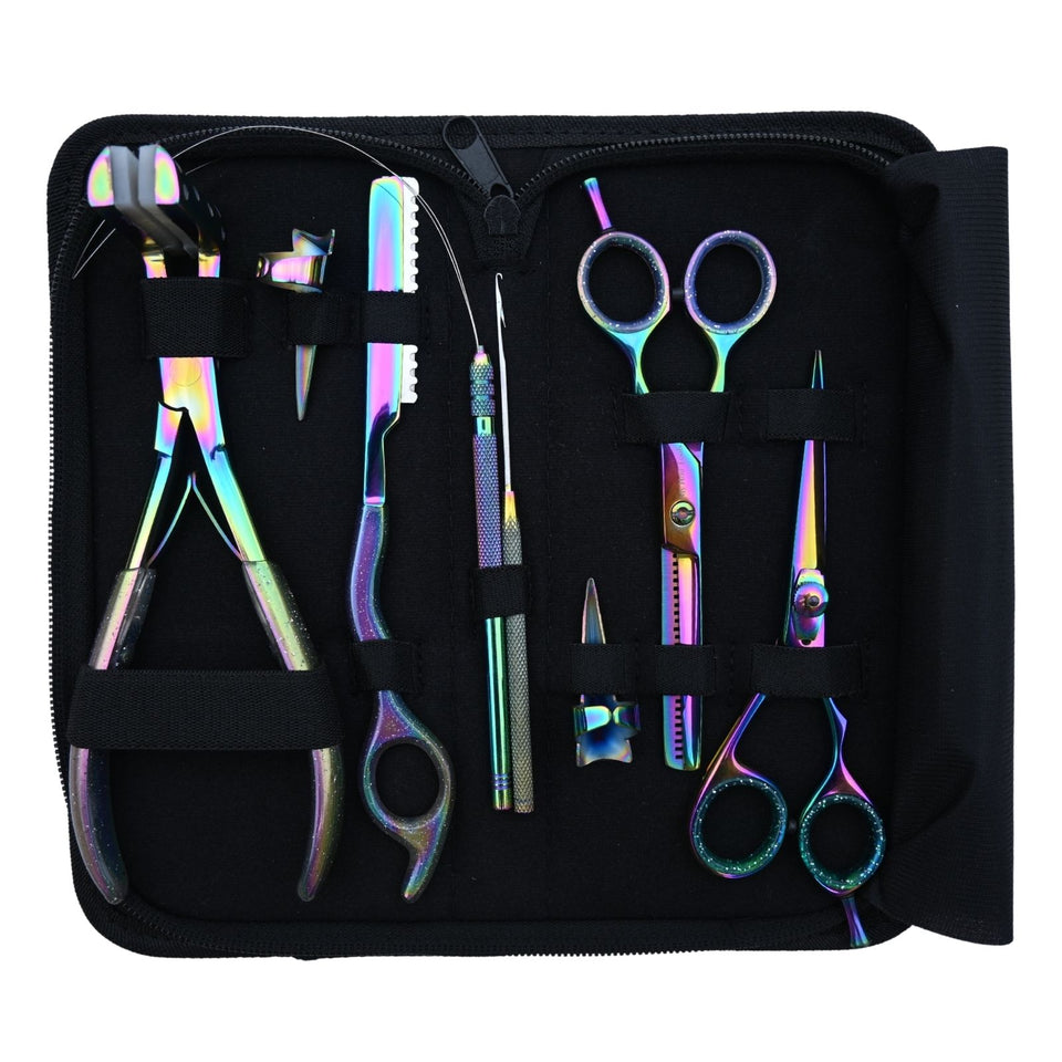 Salon Stylist Hair Extension Kit with Tape In Plier, Razor Tool & Professional Scissors Set - Cross Edge Corporation