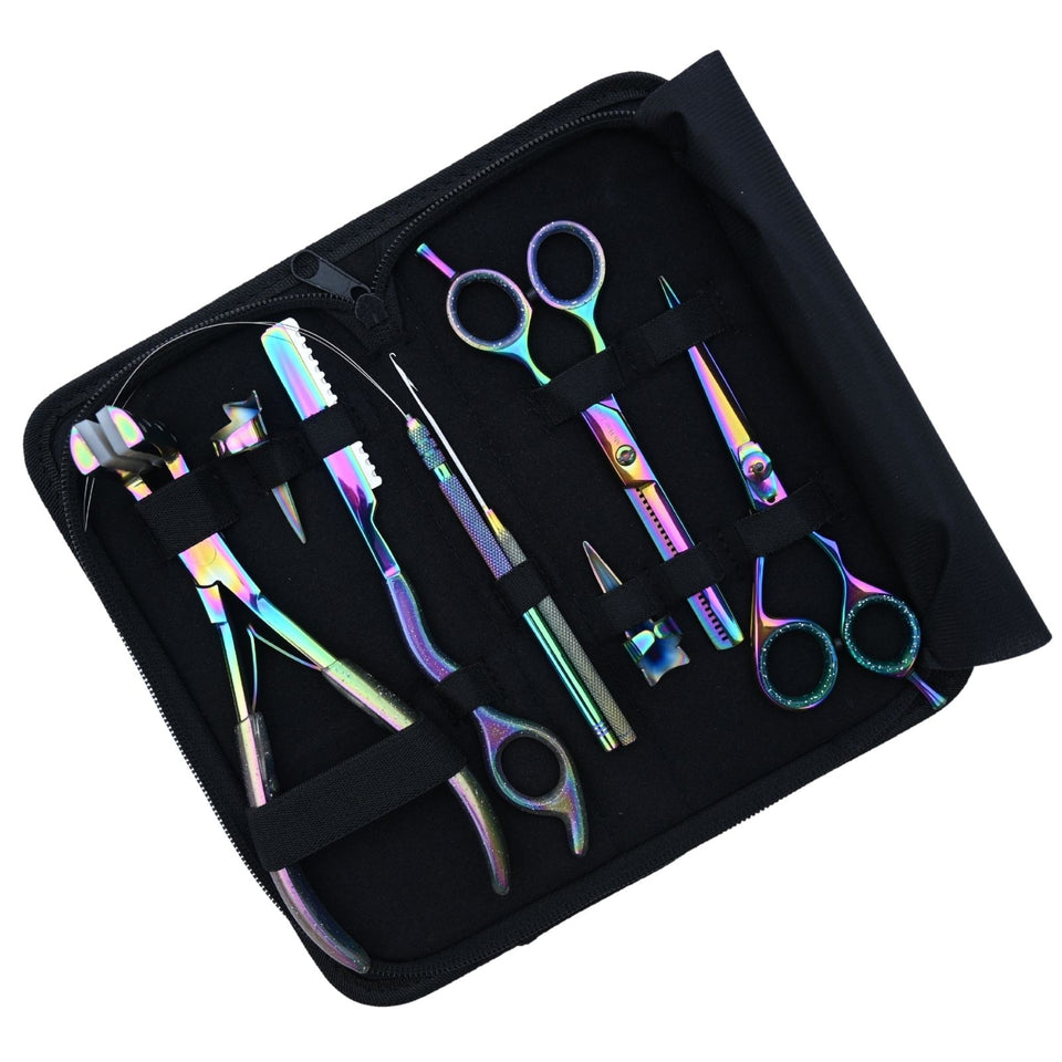 Salon Stylist Hair Extension Kit with Tape In Plier, Razor Tool & Professional Scissors Set - Cross Edge Corporation
