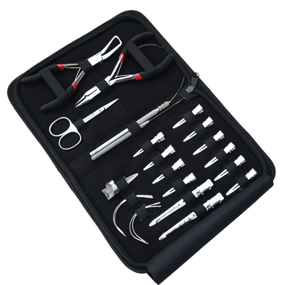 Silver Edition Hair Extension Tool Kit with Crimping Pliers, Loop Tool & Sectioning Set - Cross Edge Corporation