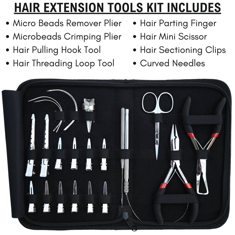 Silver Edition Hair Extension Tool Kit with Crimping Pliers, Loop Tool & Sectioning Set - Cross Edge Corporation