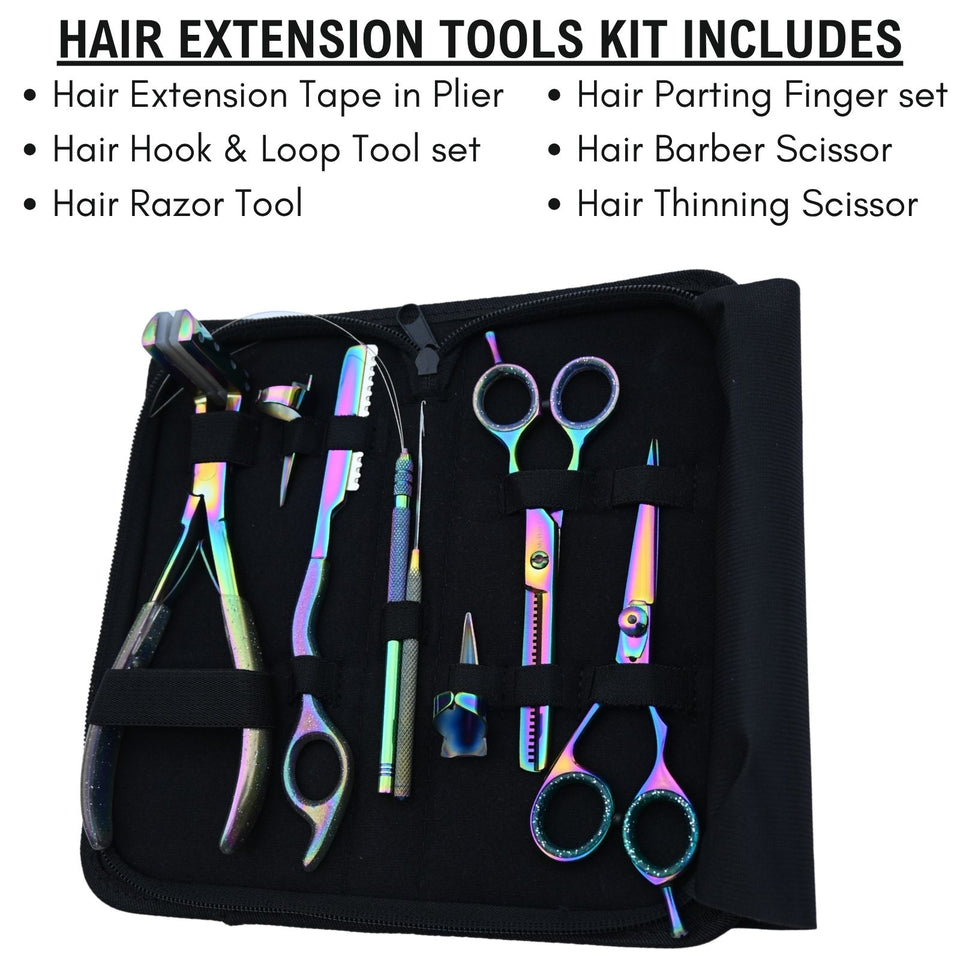 Salon Stylist Hair Extension Kit with Tape In Plier, Razor Tool & Professional Scissors Set - Cross Edge Corporation