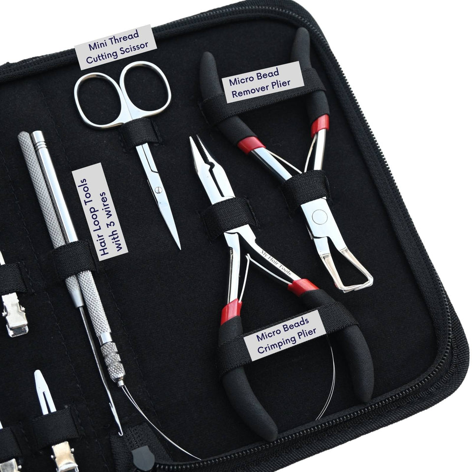 Silver Edition Hair Extension Tool Kit with Crimping Pliers, Loop Tool & Sectioning Set - Cross Edge Corporation