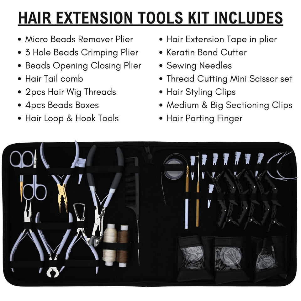 Master Hair Extension Studio Kit with 3 Hole Crimping Pliers, Tape In Tool & Bead Storage Set - Cross Edge Corporation
