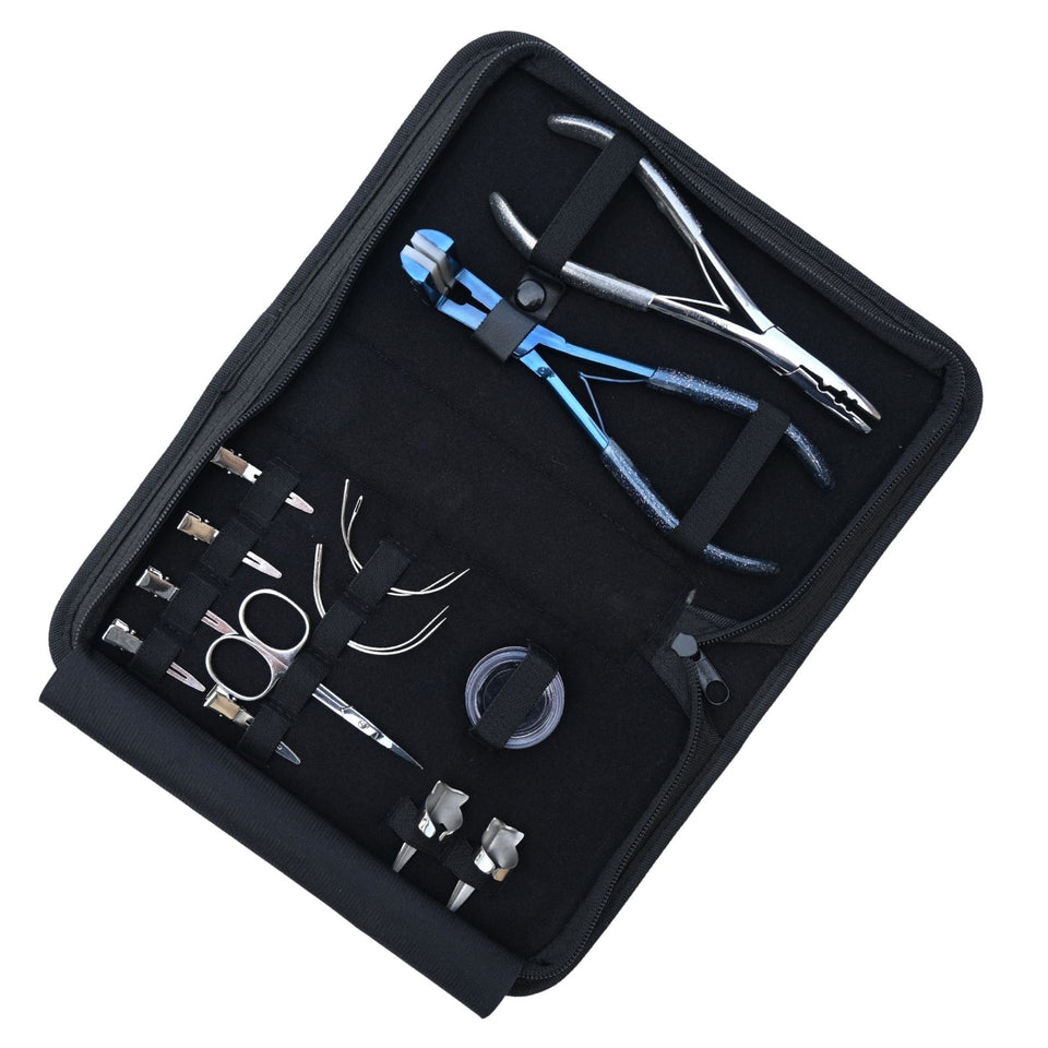 Tape-In & Nano Ring Hair Extension Kit with 2 Hole Crimping Plier and Beads Storage Box - Cross Edge Corporation