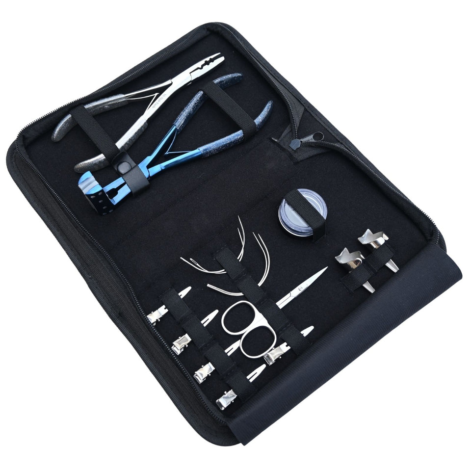 Tape-In & Nano Ring Hair Extension Kit with 2 Hole Crimping Plier and Beads Storage Box - Cross Edge Corporation