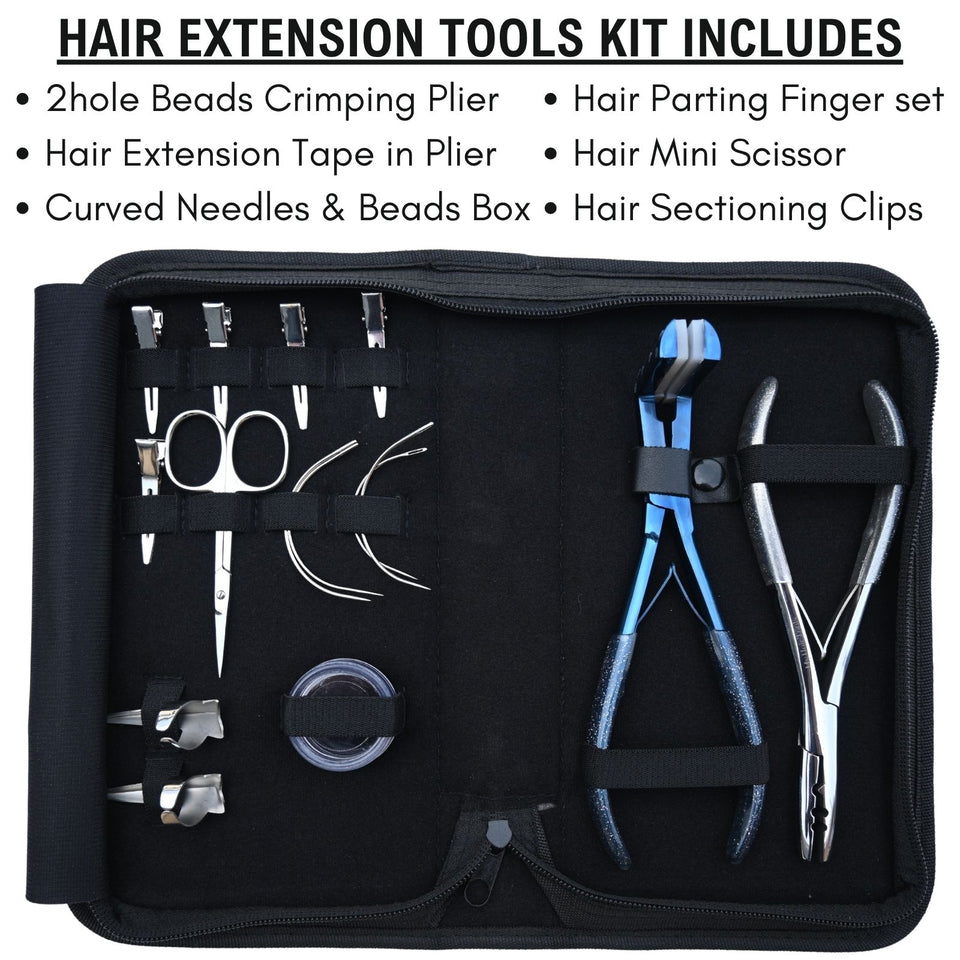 Tape-In & Nano Ring Hair Extension Kit with 2 Hole Crimping Plier and Beads Storage Box - Cross Edge Corporation