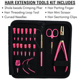 Pink Salon Hair Extension Tool Kit with 2 Hole Crimping Plier & Threading Loop Tool - Cross Edge Corporation