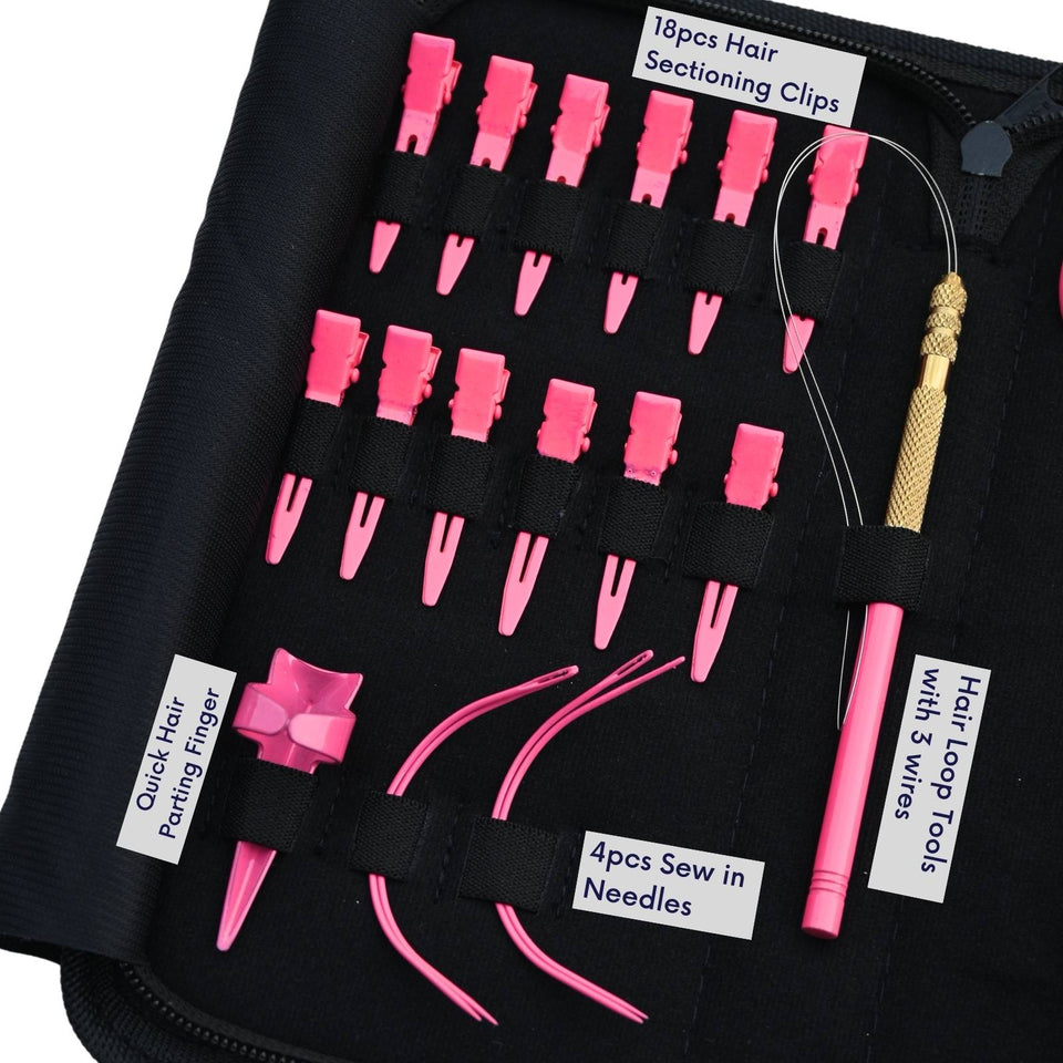 Pink Salon Hair Extension Tool Kit with 2 Hole Crimping Plier & Threading Loop Tool - Cross Edge Corporation