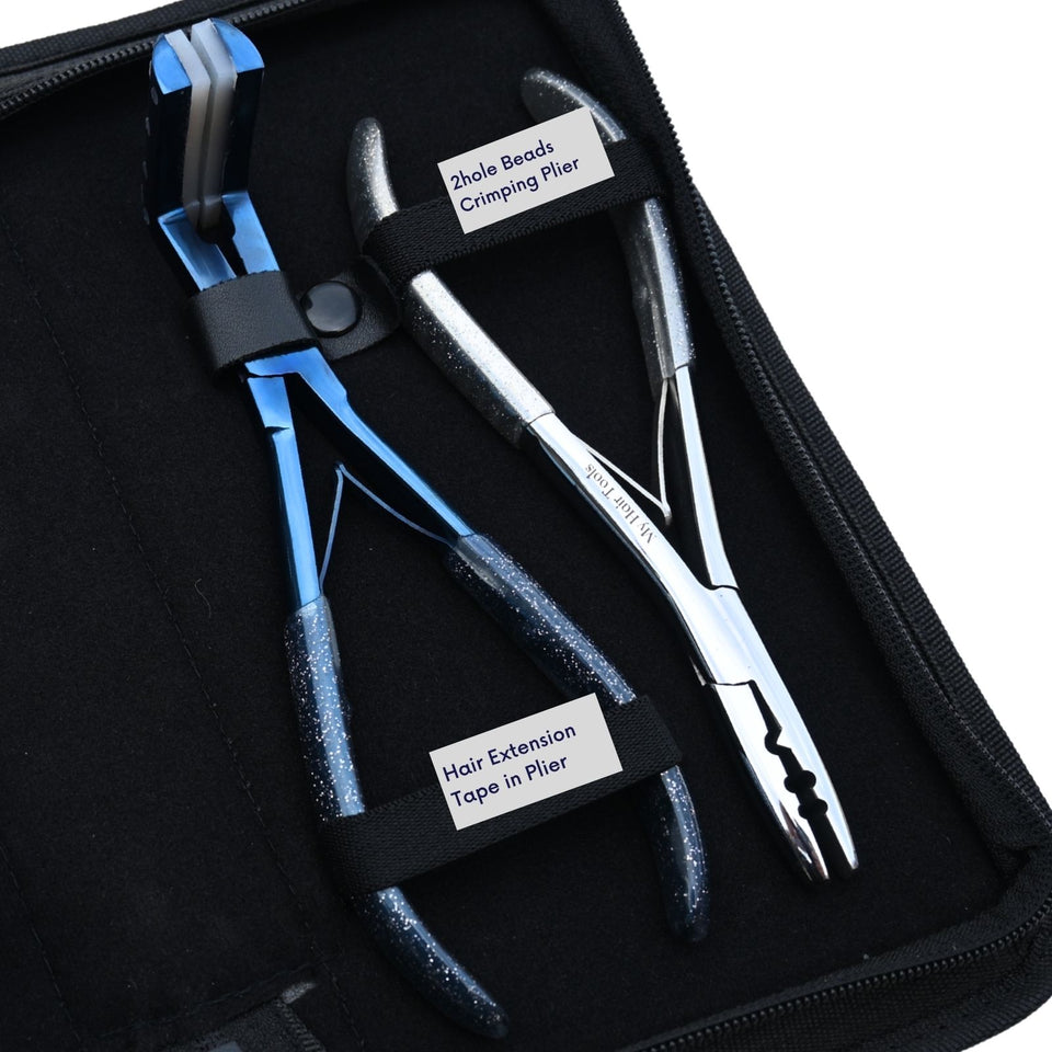 Tape-In & Nano Ring Hair Extension Kit with 2 Hole Crimping Plier and Beads Storage Box - Cross Edge Corporation
