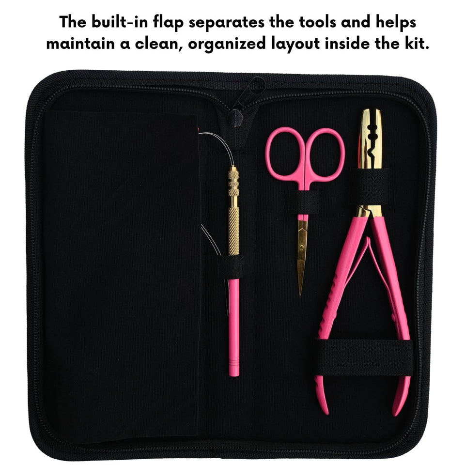 Pink Salon Hair Extension Tool Kit with 2 Hole Crimping Plier & Threading Loop Tool - Cross Edge Corporation