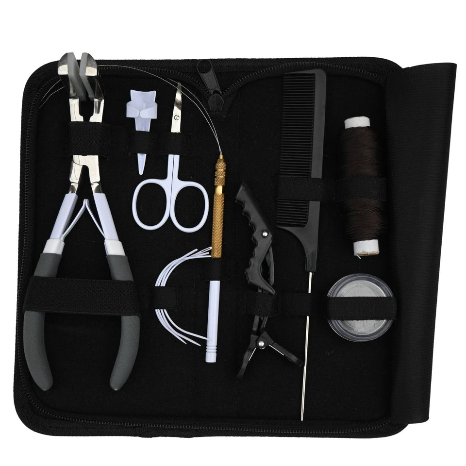 Tape-In Hair Extension Starter Kit with Wig Threads, Beads Box & Salon Styling Tools - Cross Edge Corporation