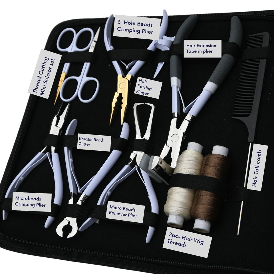 Master Hair Extension Studio Kit with 3 Hole Crimping Pliers, Tape In Tool & Bead Storage Set - Cross Edge Corporation
