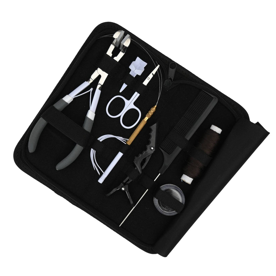Tape-In Hair Extension Starter Kit with Wig Threads, Beads Box & Salon Styling Tools - Cross Edge Corporation