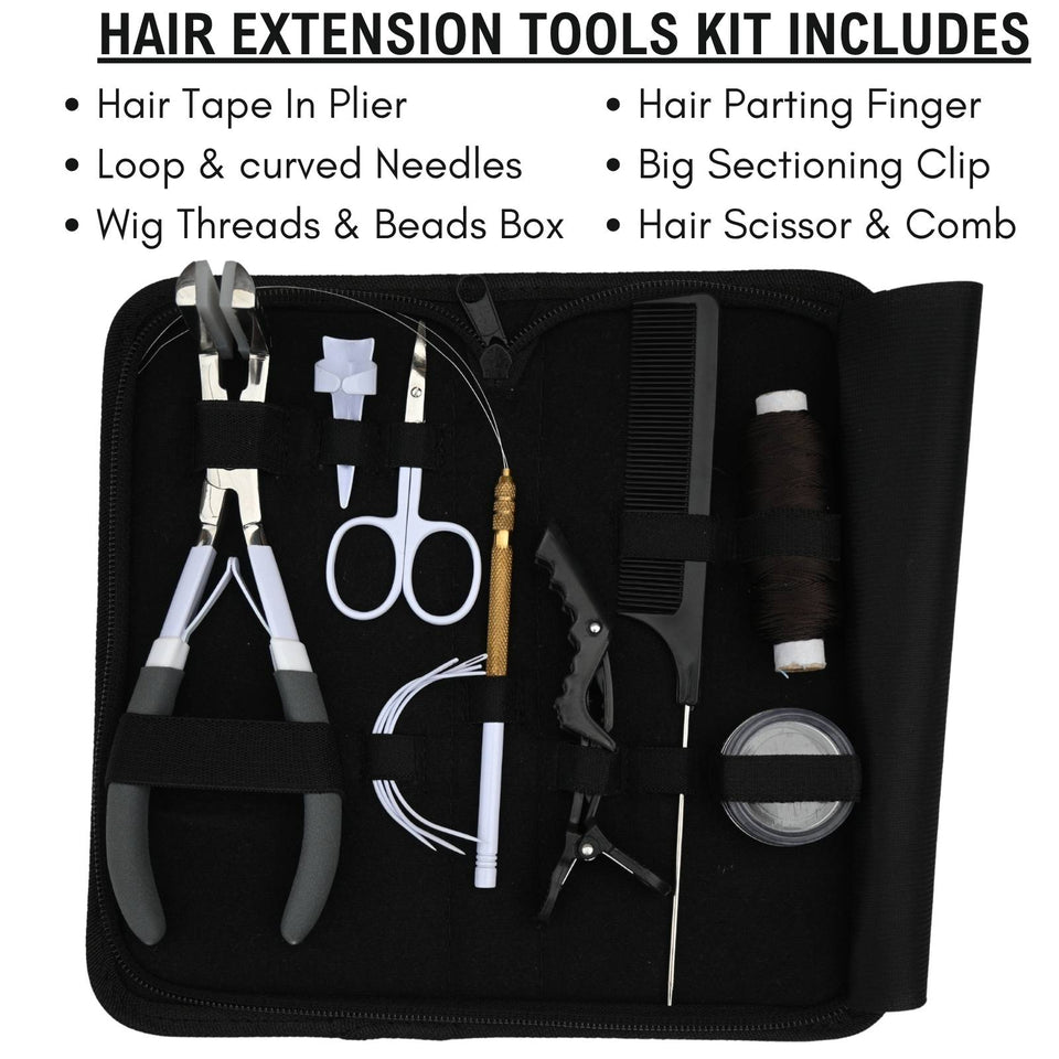 Tape-In Hair Extension Starter Kit with Wig Threads, Beads Box & Salon Styling Tools - Cross Edge Corporation