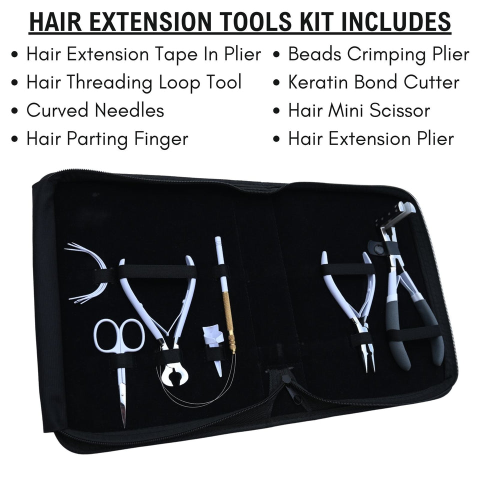 Complete Tape-In Hair Extension Kit with Keratin Bond Cutter & Bead Crimping Pliers - Cross Edge Corporation