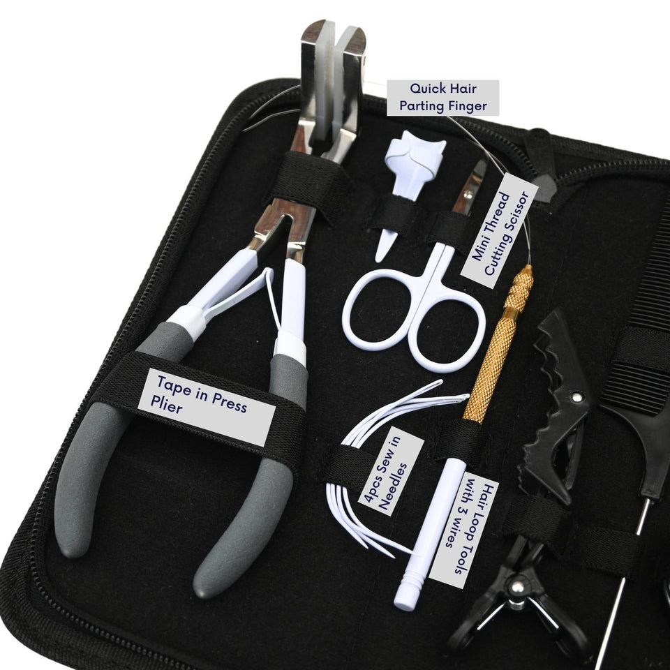 Tape-In Hair Extension Starter Kit with Wig Threads, Beads Box & Salon Styling Tools - Cross Edge Corporation